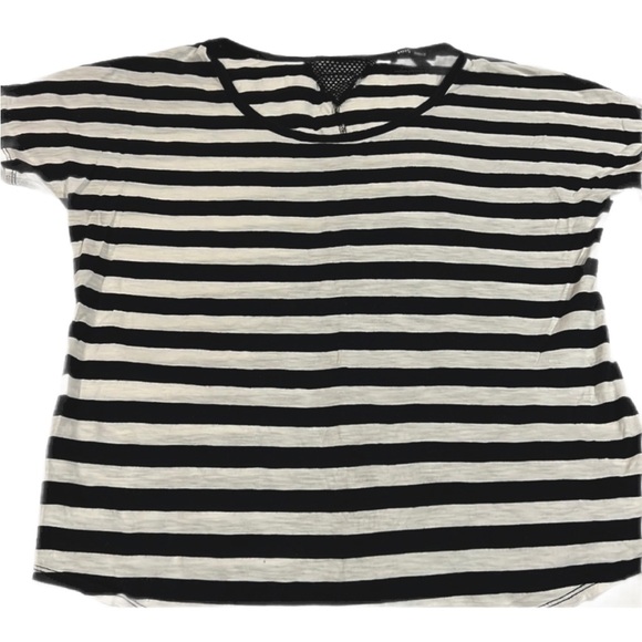 Mango Black & White Stripe Short Sleeve Top Size Small - Picture 1 of 3